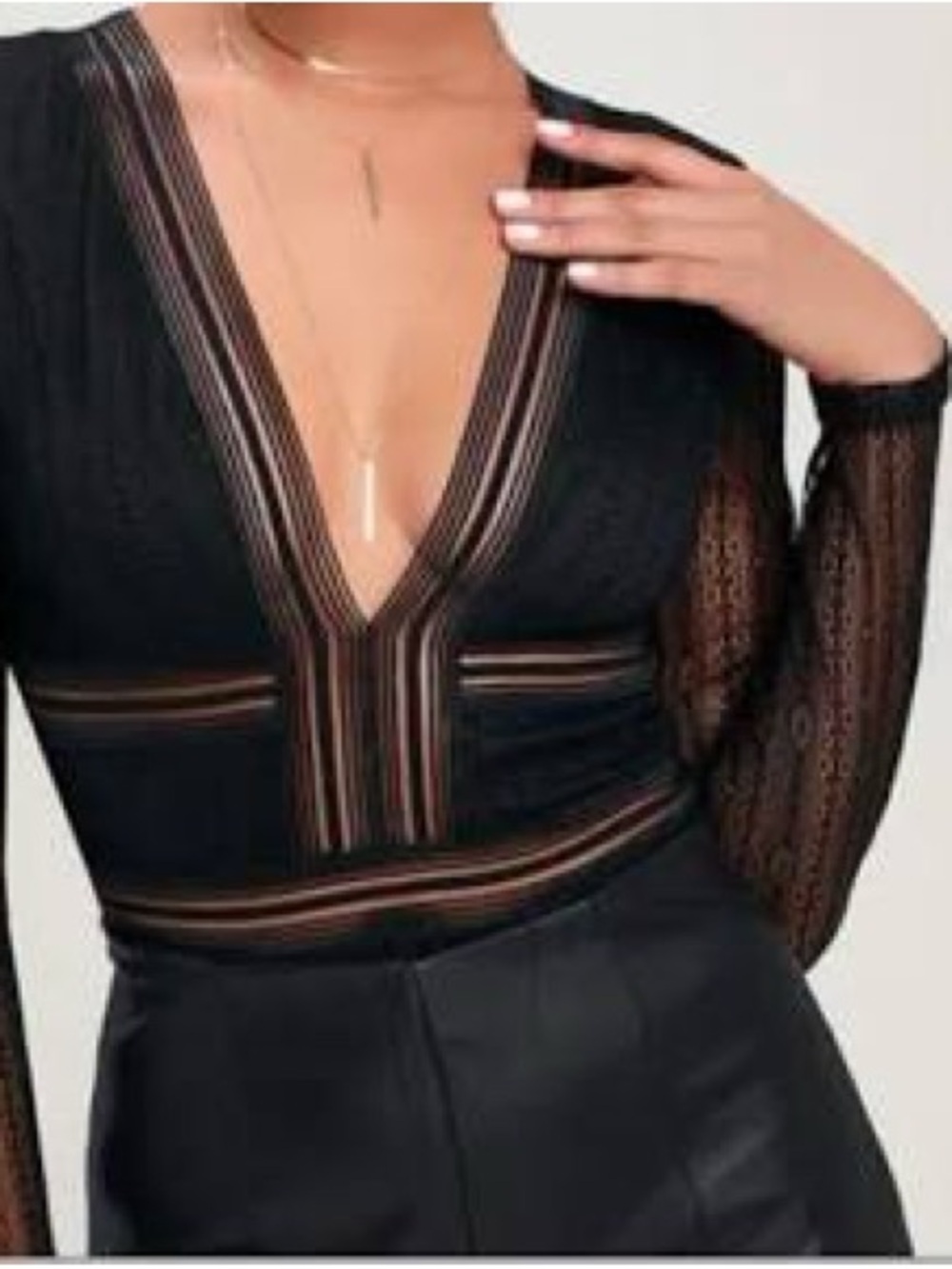 Lulu's Black Lace Plunge V-Neck Long Sleeve Bodysuit